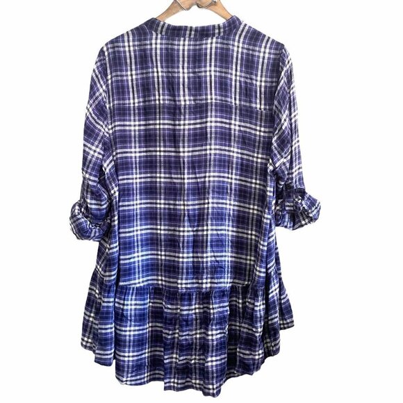 Lane Bryant Roll Tab Sleeve Plaid Button Up Soft High Low Tunic Blouse Size 14 - Picture 10 of 10
